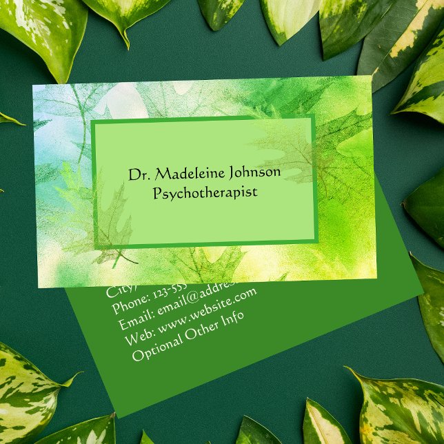 Carte De Visite Thérapeute Conseiller Feuillu Vert Bleu Nature (Créateur téléchargé)
