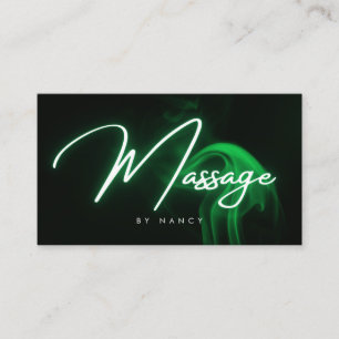 Carte De Visite Thérapeute de massage au néon vert Script manuscri