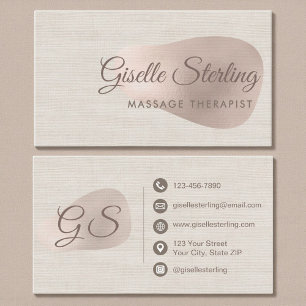 Carte De Visite Thérapeute de Massage Beige Élégance Lin Neutre Be