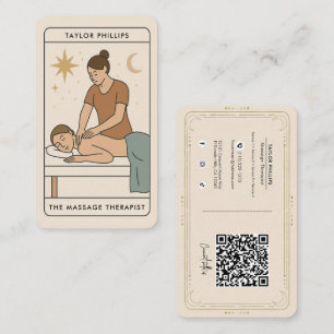 Carte De Visite Thérapeute de Massage Brune QR Média Social Tarot