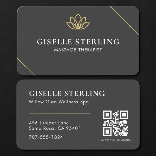 Carte De Visite Thérapeute de Massage Code QR Black Gold