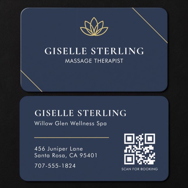 Carte De Visite Thérapeute de Massage Code QR Bleu (Créateur téléchargé)