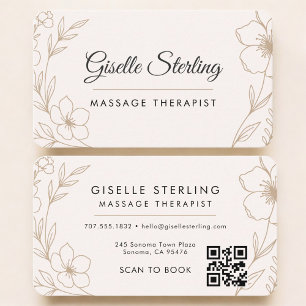 Carte De Visite Thérapeute de Massage Code QR Floral Professionnel