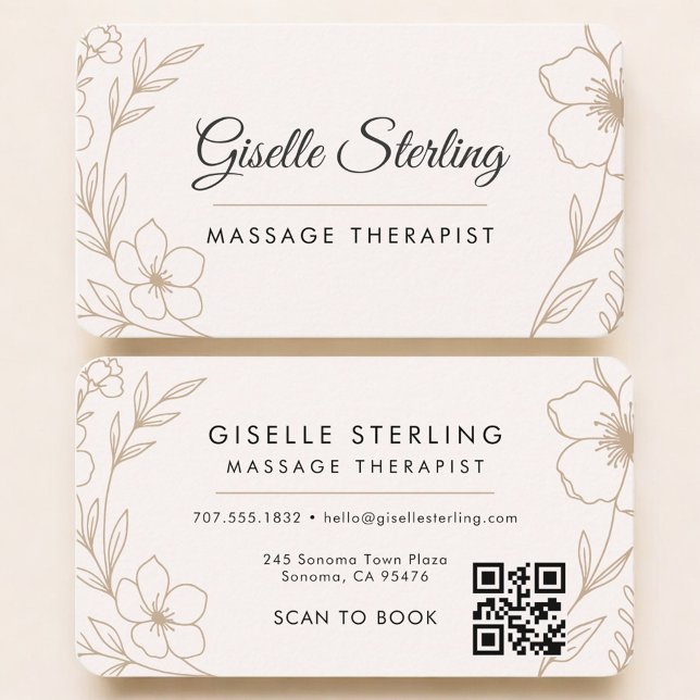 Carte De Visite Thérapeute de Massage Code QR Floral Professionnel (Créateur téléchargé)