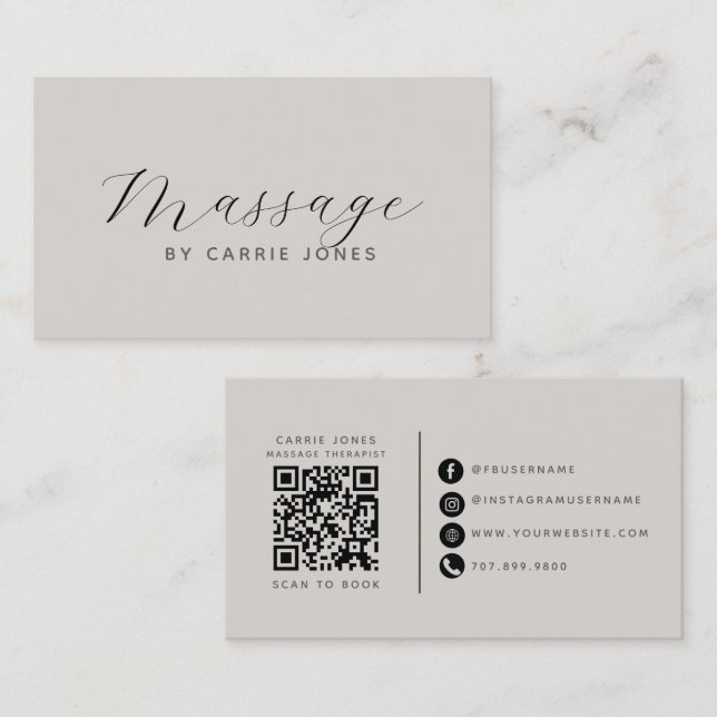 Carte De Visite Thérapeute de Massage Code QR Neutre (Devant / Derrière)