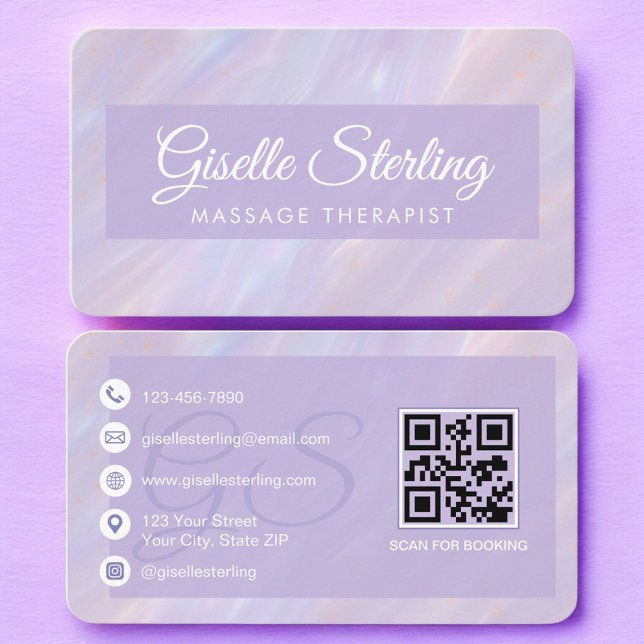 Carte De Visite Thérapeute de Massage Code QR Violet Pastel (Créateur téléchargé)