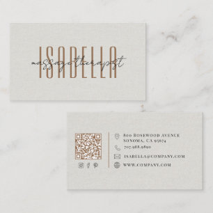 Carte De Visite Thérapeute de Massage Écriture Lin Faux Script
