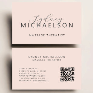 Carte De Visite Thérapeute de Massage Élégant Code QR Rose Pâle