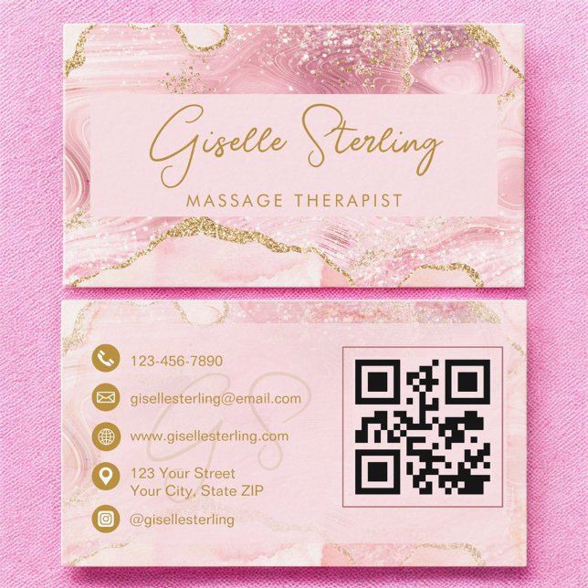 Carte de visite thérapeute de massage en agate ros (Créateur téléchargé)