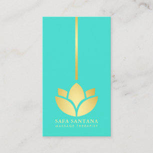 Carte De Visite Thérapeute de Massage Fleur de Lotus Turquoise et 