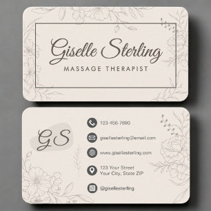 Carte De Visite Thérapeute de Massage Floral Neutre