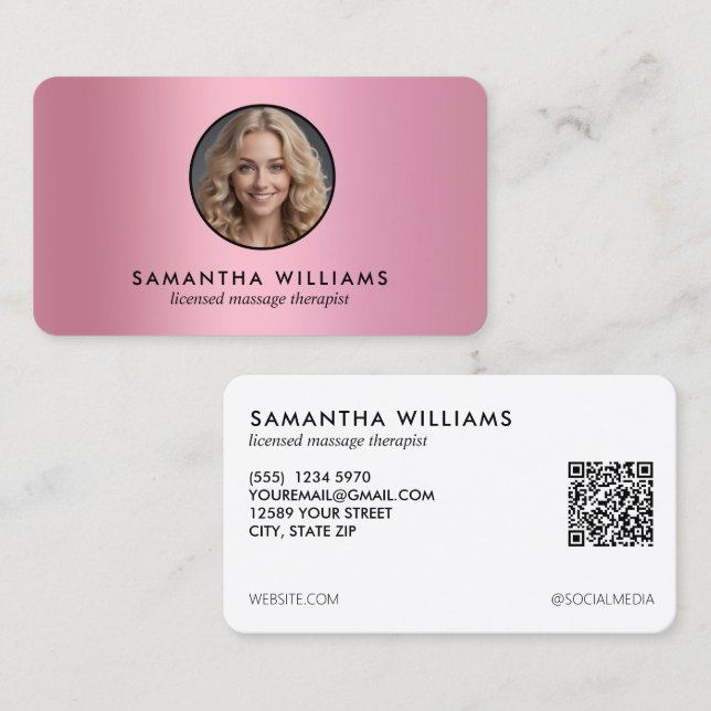 Carte De Visite Thérapeute de massage LMT Photo QR personnalisée (Devant / Derrière)
