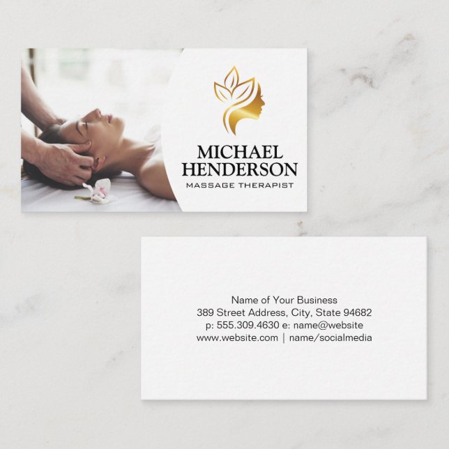 Carte De Visite Thérapeute de massage | Logo Gold Beauty (Devant / Derrière)