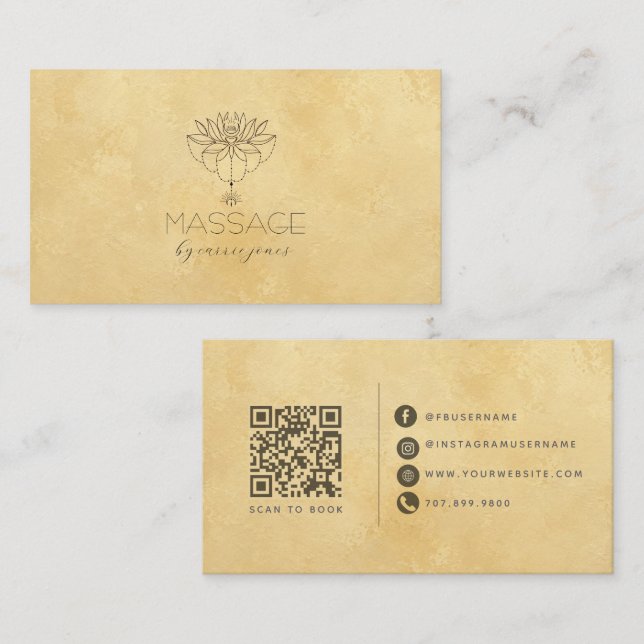 Carte De Visite Thérapeute de Massage Lotus à la Moutarde Dorée (Devant / Derrière)