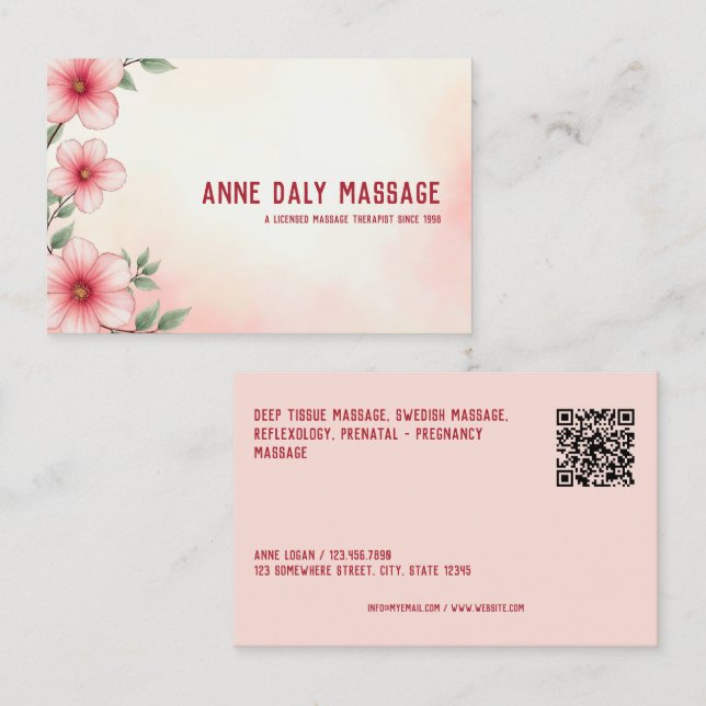 Carte De Visite Thérapeute de massage QR (Devant / Derrière)