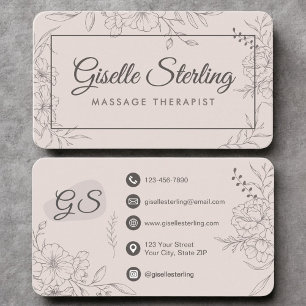 Carte De Visite Thérapeute de Massage Rose Pâle Floral