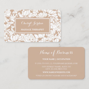Carte De Visite Thérapeute de Massage Taupe Floral