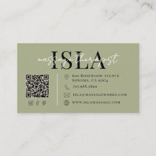 Carte De Visite Thérapeute de Massage Vert Sauge