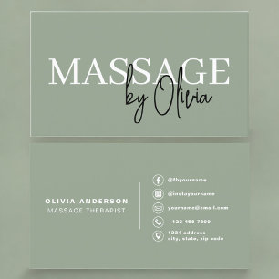 Carte De Visite Thérapeute de Massage Vert Sauge 