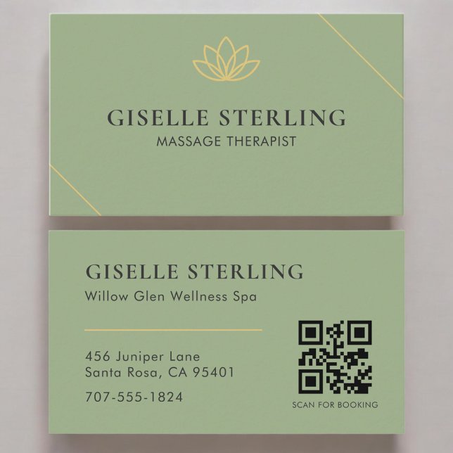 Carte de visite thérapeute de massage Vert Sauge C (Créateur téléchargé)
