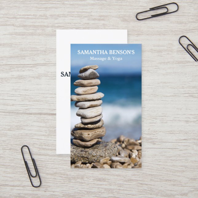 Carte De Visite Thérapeute de massage Zen Stones (Devant/Arrière en situation)