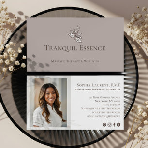Carte De Visite Thérapeute en massage enregistré Minimal Leaf Phot