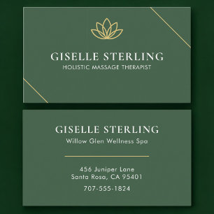 Carte De Visite Thérapeute en Massage Holistique Vert Or