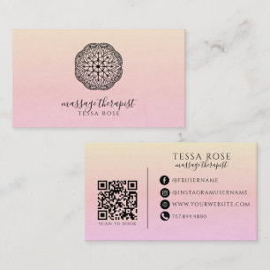 Carte De Visite Thérapeute en Massage Mandala Code QR Dégradé Past