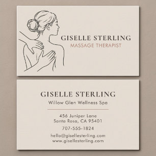 Carte De Visite Thérapeute en Massage Minimaliste Beige Neutre