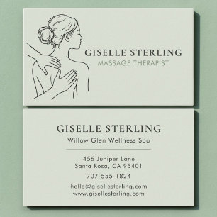 Carte De Visite Thérapeute en Massage Minimaliste Vert Sauge