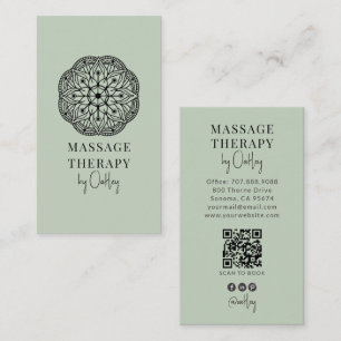 Carte De Visite Thérapeute en Massage Moderne Vert Sauge
