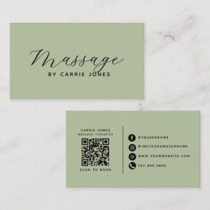 Carte De Visite Thérapeute en Massage Simple Vert Sauge