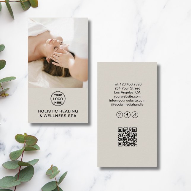 Carte De Visite Thérapeute en Santé Holistique Code QR Professionn (Holistic Health Therapist Professional QR Code Business Card)