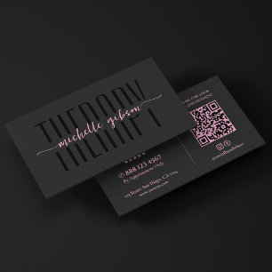 Carte De Visite Thérapeute esthétique Monogramme QR Black Pink
