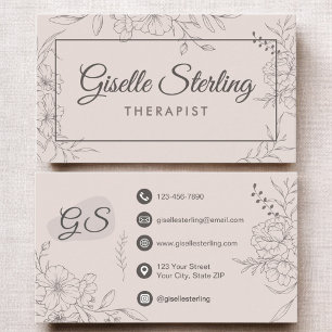 Carte De Visite Thérapeute Floral Botanique Écriture Élégante