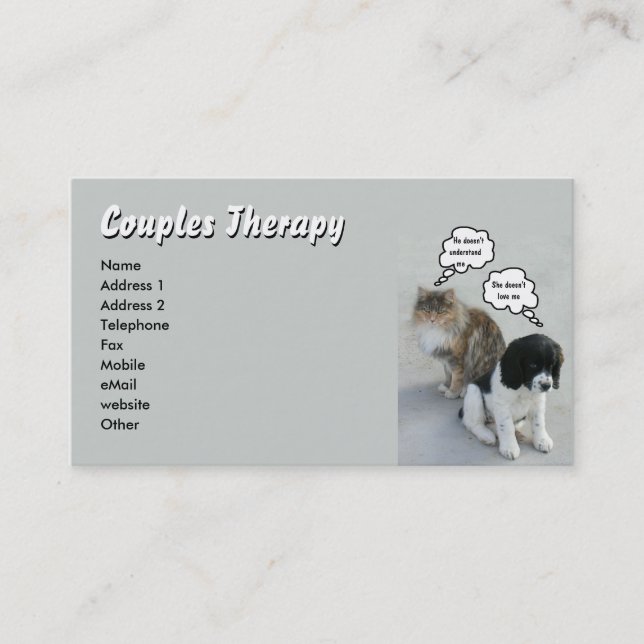 Carte De Visite Thérapie de couples de chat et de chien (Devant)