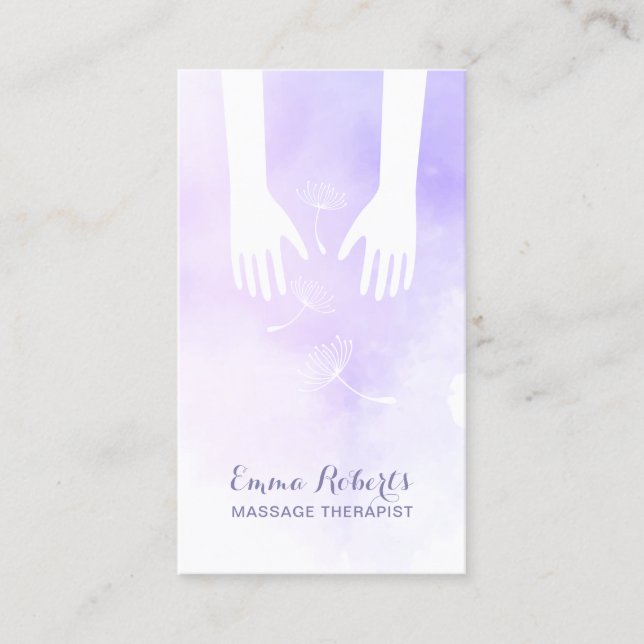 Carte De Visite Thérapie de massage Healing Hands Purple Aquarelle (Devant)