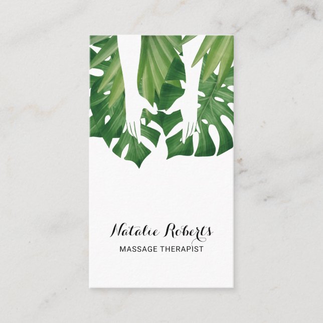 Carte De Visite Thérapie de massage Healing Hands Tropical Feuille (Devant)