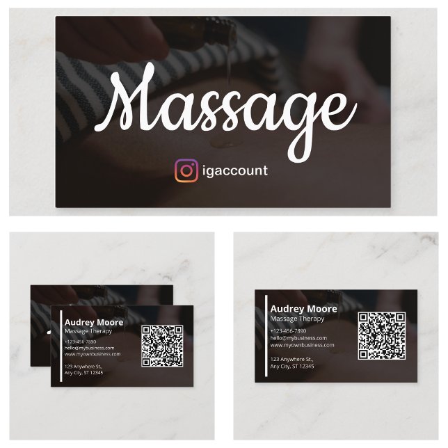 Carte De Visite Thérapie de massage moderne Code QR (Modern Massage Therapy QR Code Business Card
)