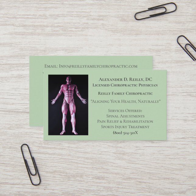 Carte De Visite Thérapie de massage verte Chiropratique Docteur (Devant/Arrière en situation)
