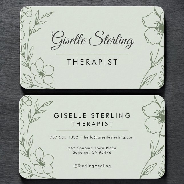 Carte De Visite Therapist Floral Sage Green Professional (Créateur téléchargé)