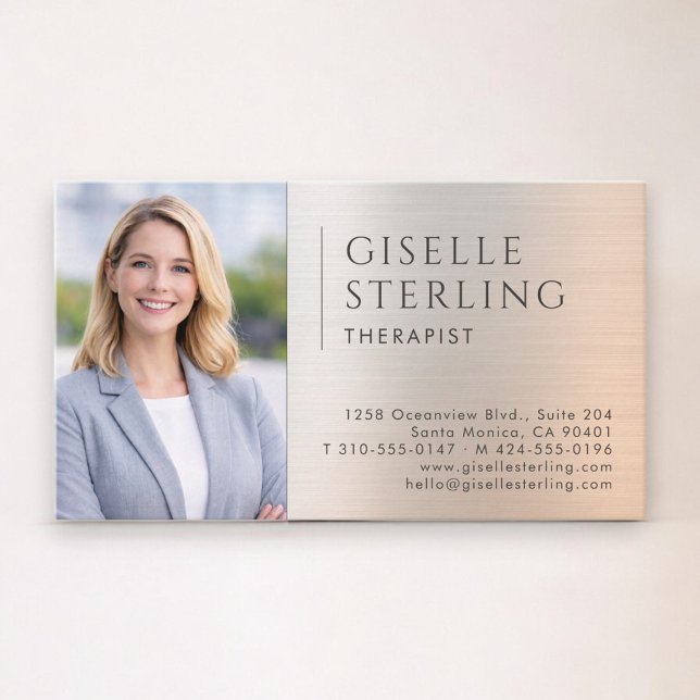 Carte De Visite Therapist Psychologist Photo Brushed Metal (Créateur téléchargé)