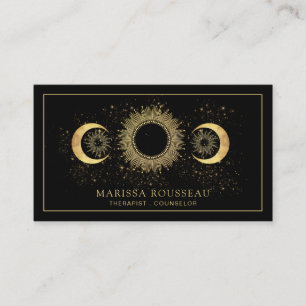Carte De Visite Thérapiste céleste Gold Black Sun Moon Conseiller