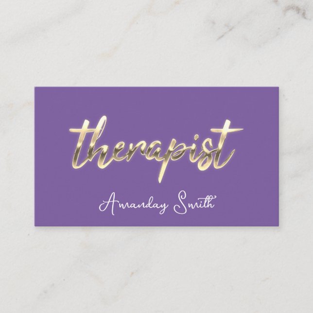 Carte De Visite Thérapiste Golden ScriptQR Code Logo Purple Modern (Devant)