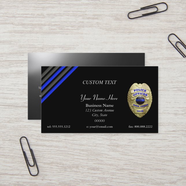 Carte De Visite Thin Blue Line Stars et Stripes 4 Options de Badge (Devant/Arrière en situation)