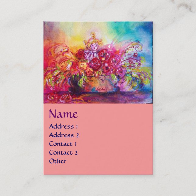 CARTE DE VISITE THUMBELINA, PANIER À FLEURS ET BOUTEILLE (Devant)