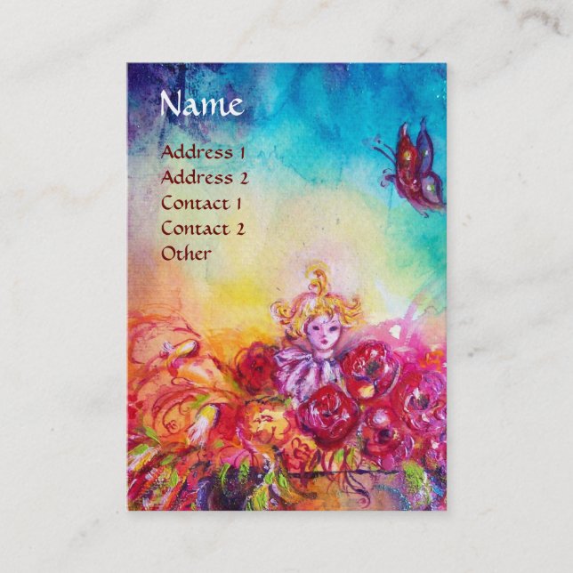 CARTE DE VISITE THUMBELINA, PANIER À FLEURS ET BOUTEILLE (Devant)