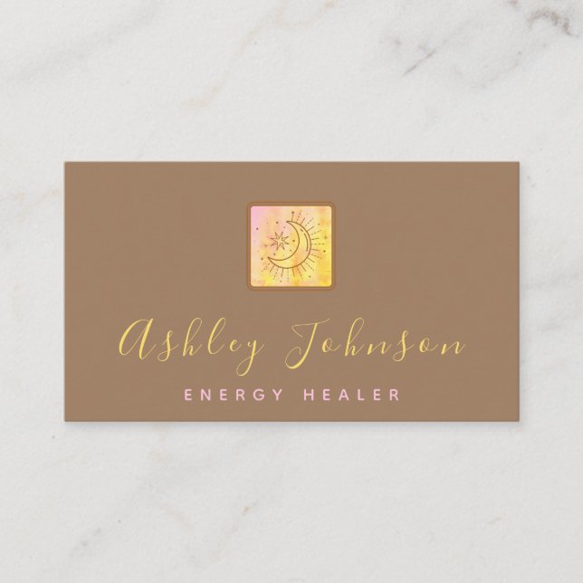Carte De Visite Tie Dye Moon Brown énergie cosmique Guérison Bohém (Devant)