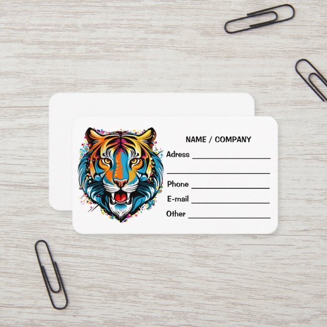 Carte De Visite Tiger Head Rainbow colors paint stains (Devant/Arrière en situation)