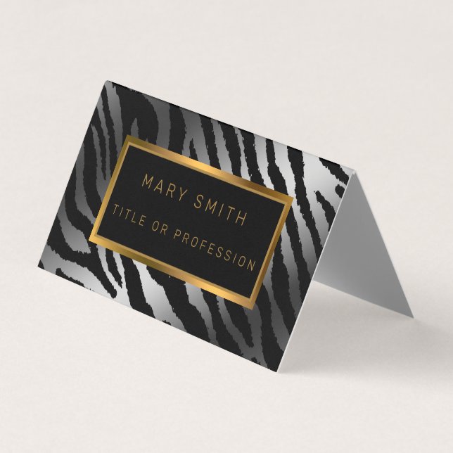 Carte De Visite Tigre En Argent Moderne De Luxe Ajouter Votre Text (Devant)